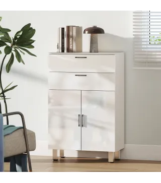 Mueble Auxiliar Baño Moderno con 2 Cajones Armario y Estantes Ajustables Antivuelco Carga 35 kg 60x30x93 cm Blanco