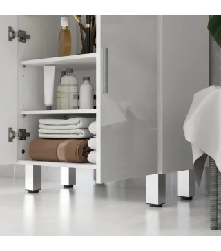 Mueble Auxiliar Baño Moderno con 2 Cajones Armario y Estantes Ajustables Antivuelco Carga 35 kg 60x30x93 cm Blanco