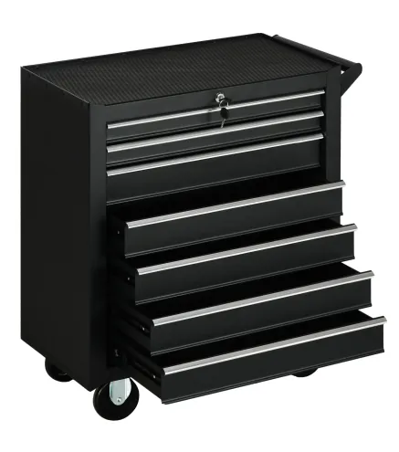 Carro de Herramientas con 7 Cajones Cerradura Asa 2 Ruedas con Freno de Bloqueo para Garaje Hogar Negro