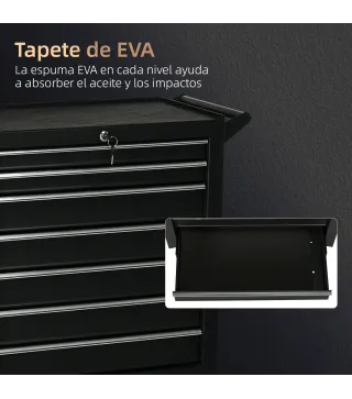 Carro de Herramientas con 7 Cajones Cerradura Asa 2 Ruedas con Freno de Bloqueo para Garaje Hogar Negro