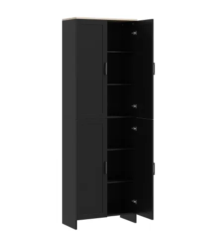 Alacena de Cocina Armario de Almacenaje Multifuncional con 4 Puertas y Estantes Ajustables 60x30x170,5 cm Negro