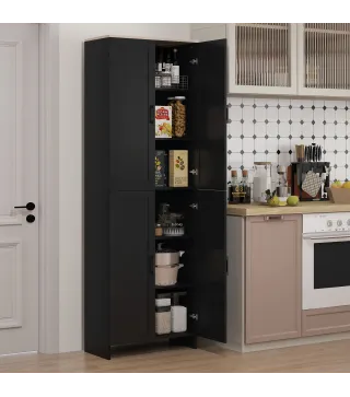 Alacena de Cocina Armario de Almacenaje Multifuncional con 4 Puertas y Estantes Ajustables 60x30x170,5 cm Negro