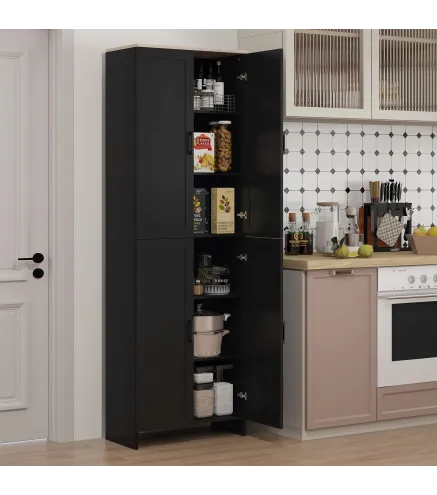 Alacena de Cocina Armario de Almacenaje Multifuncional con 4 Puertas y Estantes Ajustables 60x30x170,5 cm Negro