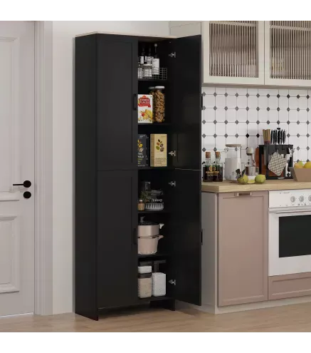 Alacena de Cocina Armario de Almacenaje Multifuncional con 4 Puertas y Estantes Ajustables 60x30x170,5 cm Negro