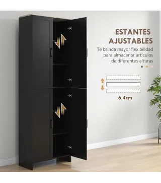 Alacena de Cocina Armario de Almacenaje Multifuncional con 4 Puertas y Estantes Ajustables 60x30x170,5 cm Negro