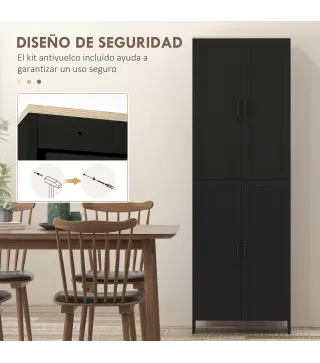 Alacena de Cocina Armario de Almacenaje Multifuncional con 4 Puertas y Estantes Ajustables 60x30x170,5 cm Negro