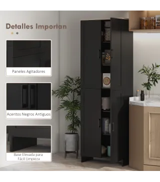 Alacena de Cocina Armario de Almacenaje Multifuncional con 4 Puertas y Estantes Ajustables 60x30x170,5 cm Negro