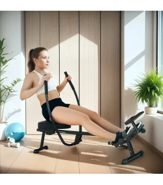 Máquina de Remo para Casa con 12 Niveles de Resistencia Hidráulica Pantalla LCD para Entrenaminto en Gimnasio Negro