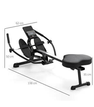 Máquina de Remo para Casa con 12 Niveles de Resistencia Hidráulica Pantalla LCD para Entrenaminto en Gimnasio Negro