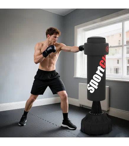 Saco de Boxeo de Pie 175 cm para Adultos Altura Ajustable de Banda Base Rellenable con Ventosas Amortiguador Negro
