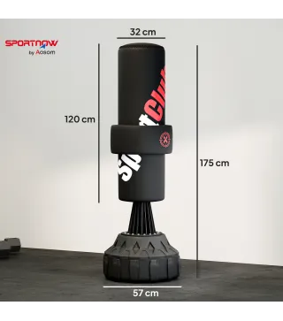 Saco de Boxeo de Pie 175 cm para Adultos Altura Ajustable de Banda Base Rellenable con Ventosas Amortiguador Negro