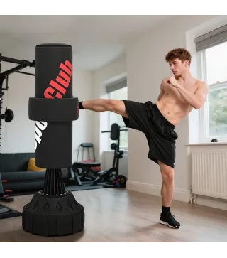 Saco de Boxeo de Pie 175 cm para Adultos Altura Ajustable de Banda Base Rellenable con Ventosas Amortiguador Negro