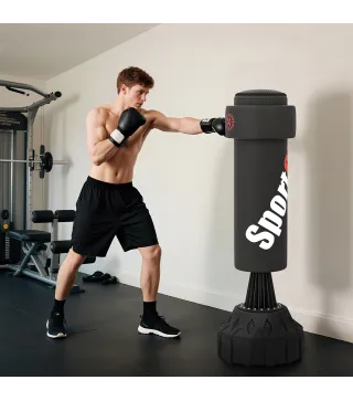 Saco de Boxeo de Pie 175 cm para Adultos Altura Ajustable de Banda Base Rellenable con Ventosas Amortiguador Negro