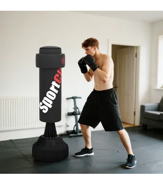 Saco de Boxeo de Pie 175 cm para Adultos Altura Ajustable de Banda Base Rellenable con Ventosas Amortiguador Negro