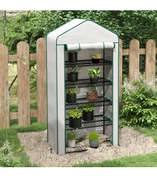 Invernadero Resistente de 5 Niveles con 1 Puerta con Cremallera Anti-UV Diseño Ensanchado y Estantes 90x49x193 cm Blanco