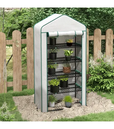 Invernadero Resistente de 5 Niveles con 1 Puerta con Cremallera Anti-UV Diseño Ensanchado y Estantes 90x49x193 cm Blanco