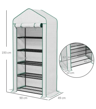 Invernadero Resistente de 5 Niveles con 1 Puerta con Cremallera Anti-UV Diseño Ensanchado y Estantes 90x49x193 cm Blanco
