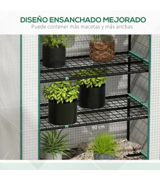 Invernadero Resistente de 5 Niveles con 1 Puerta con Cremallera Anti-UV Diseño Ensanchado y Estantes 90x49x193 cm Blanco