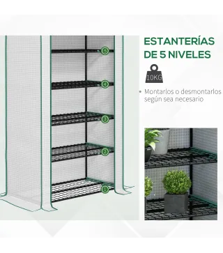 Invernadero Resistente de 5 Niveles con 1 Puerta con Cremallera Anti-UV Diseño Ensanchado y Estantes 90x49x193 cm Blanco