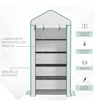 Invernadero Resistente de 5 Niveles con 1 Puerta con Cremallera Anti-UV Diseño Ensanchado y Estantes 90x49x193 cm Blanco