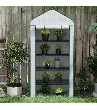 Invernadero Resistente de 5 Niveles con 1 Puerta con Cremallera Anti-UV Diseño Ensanchado y Estantes 90x49x193 cm Blanco
