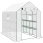 Invernadero de Exterior con 12 Estantes Puerta Enrollable Cubierta de PE y Marco de Acero 140x213x190 cm Blanco