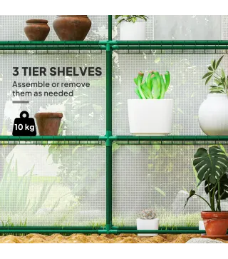 Invernadero de Exterior con 12 Estantes Puerta Enrollable Cubierta de PE y Marco de Acero 140x213x190 cm Blanco