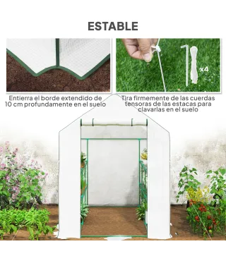 Invernadero de Exterior con 12 Estantes Puerta Enrollable Cubierta de PE y Marco de Acero 140x213x190 cm Blanco