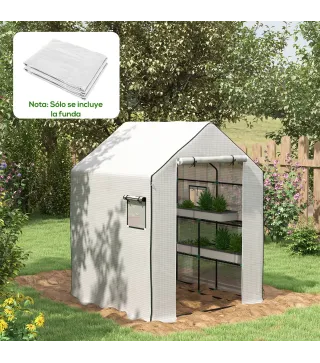 Cubierta de Repuesto para Invernadero 140x143x190cm con Ventana Puerta Enrollable Anti-UV para Plantas Jardín Blanco