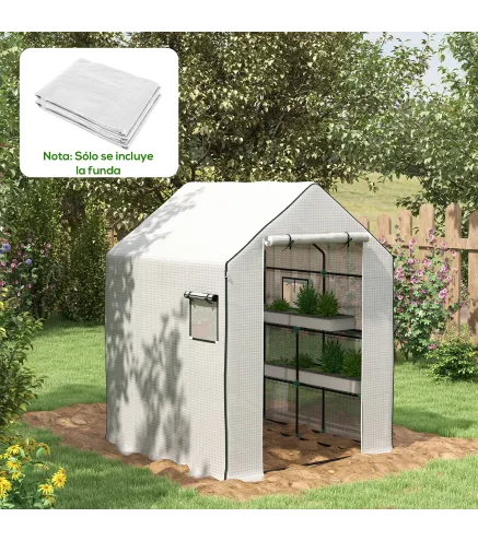 Cubierta de Repuesto para Invernadero 140x143x190cm con Ventana Puerta Enrollable Anti-UV para Plantas Jardín Blanco