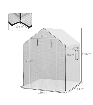 Cubierta de Repuesto para Invernadero 140x143x190cm con Ventana Puerta Enrollable Anti-UV para Plantas Jardín Blanco