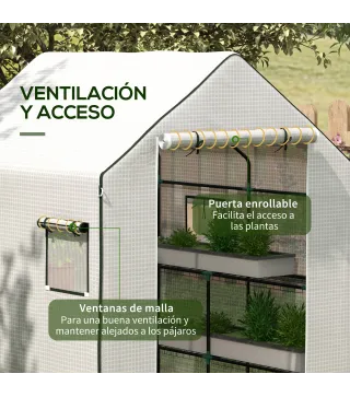 Cubierta de Repuesto para Invernadero 140x143x190cm con Ventana Puerta Enrollable Anti-UV para Plantas Jardín Blanco