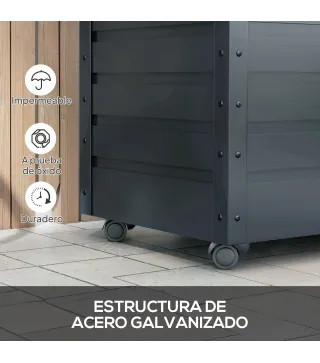 Baúl de Almacenaje Exterior de Acero Galvanizado con 4 Ruedas 2 Asas y Tapa con Cerradura 100x62x65 cm Gris Oscuro