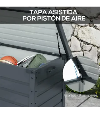 Baúl de Almacenaje Exterior de Acero Galvanizado con 4 Ruedas 2 Asas y Tapa con Cerradura 100x62x65 cm Gris Oscuro