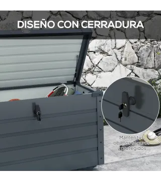 Baúl de Almacenaje Exterior de Acero Galvanizado con 4 Ruedas 2 Asas y Tapa con Cerradura 100x62x65 cm Gris Oscuro