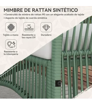 Conjunto de Jardín Exterior de Ratán Sintético con 2 Sillones 1 Sofá de 2 Plazas 1 Mesa de Centro y Cojines Verde