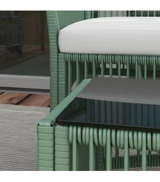Conjunto de Jardín Exterior de Ratán Sintético con 2 Sillones 1 Sofá de 2 Plazas 1 Mesa de Centro y Cojines Verde
