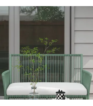 Conjunto de Jardín Exterior de Ratán Sintético con 2 Sillones 1 Sofá de 2 Plazas 1 Mesa de Centro y Cojines Verde