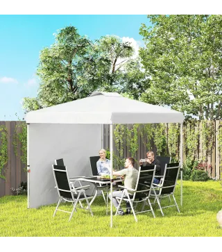 Carpa Plegable de Jardín de 2,5x2,5 m con Altura Ajustable Anti-UV con 1 Pared Lateral y Bolsas de Arena Blanco
