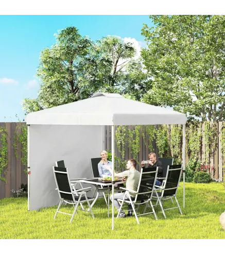 Carpa Plegable de Jardín de 2,5x2,5 m con Altura Ajustable Anti-UV con 1 Pared Lateral y Bolsas de Arena Blanco