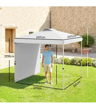 Carpa Plegable de Jardín de 2,5x2,5 m con Altura Ajustable Anti-UV con 1 Pared Lateral y Bolsas de Arena Blanco