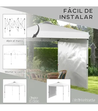 Carpa Plegable de Jardín de 2,5x2,5 m con Altura Ajustable Anti-UV con 1 Pared Lateral y Bolsas de Arena Blanco