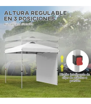 Carpa Plegable de Jardín de 2,5x2,5 m con Altura Ajustable Anti-UV con 1 Pared Lateral y Bolsas de Arena Blanco