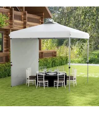 Carpa Plegable de Jardín de 2,5x2,5 m con Altura Ajustable Anti-UV con 1 Pared Lateral y Bolsas de Arena Blanco
