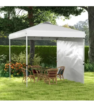 Carpa Plegable de Jardín de 2,5x2,5 m con Altura Ajustable Anti-UV con 1 Pared Lateral y Bolsas de Arena Blanco