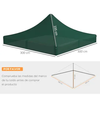 Techo de Repuesto para Carpa Plegable de Tela Oxford 3x3 m con Techo Puntiagudo Impermeable y Anti-UV Verde Oscuro