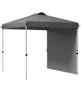 Carpa Plegable de Jardín de 2,5x2,5 m con Altura Ajustable Anti-UV con 1 Pared Lateral y Bolsas de Arena Gris Oscuro