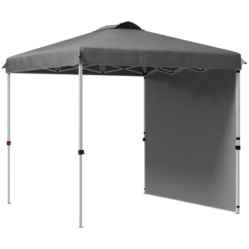 Carpa Plegable de Jardín de 2,5x2,5 m con Altura Ajustable Anti-UV con 1 Pared Lateral y Bolsas de Arena Gris Oscuro