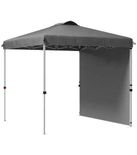 Carpa Plegable de Jardín de 2,5x2,5 m con Altura Ajustable Anti-UV con 1 Pared Lateral y Bolsas de Arena Gris Oscuro