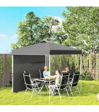 Carpa Plegable de Jardín de 2,5x2,5 m con Altura Ajustable Anti-UV con 1 Pared Lateral y Bolsas de Arena Gris Oscuro